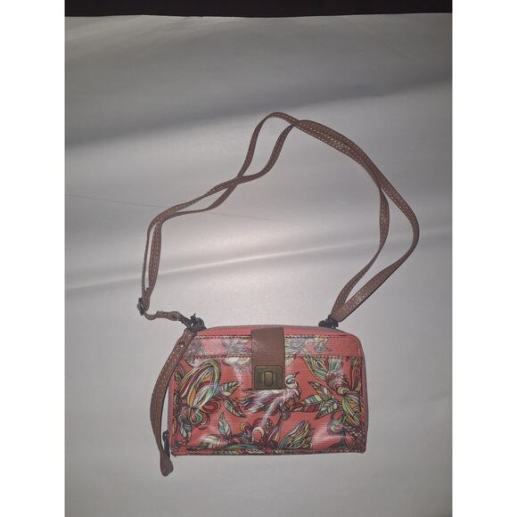 Sakroots Large Smartphone Crossbody Orange Floral Bird Wallet Purse Crossbody - Picture 1 of 5